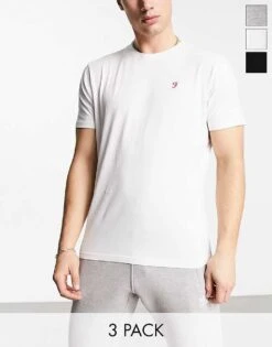 Farah 3 Pack T-shirts In Black Grey And White For Men