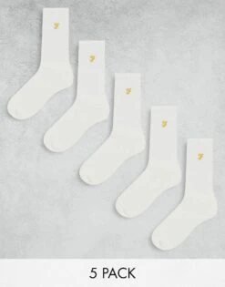 Farah 5 Pack Socks In White For Men