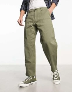 Farah Anderson Utility Twill Loose Fit Trousers In Vintage Green For Men
