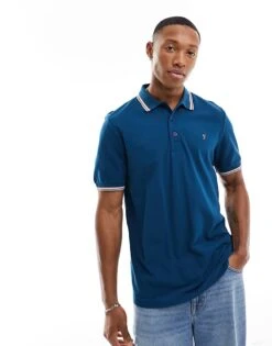 Farah Alvin Tipped Collar Polo Shirt In Navy For Men