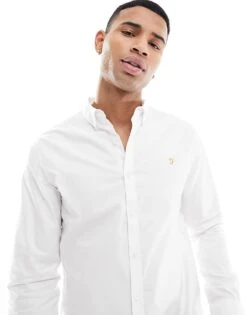 Farah Brewer Slim Fit Long Sleeve Shirt In White For Men