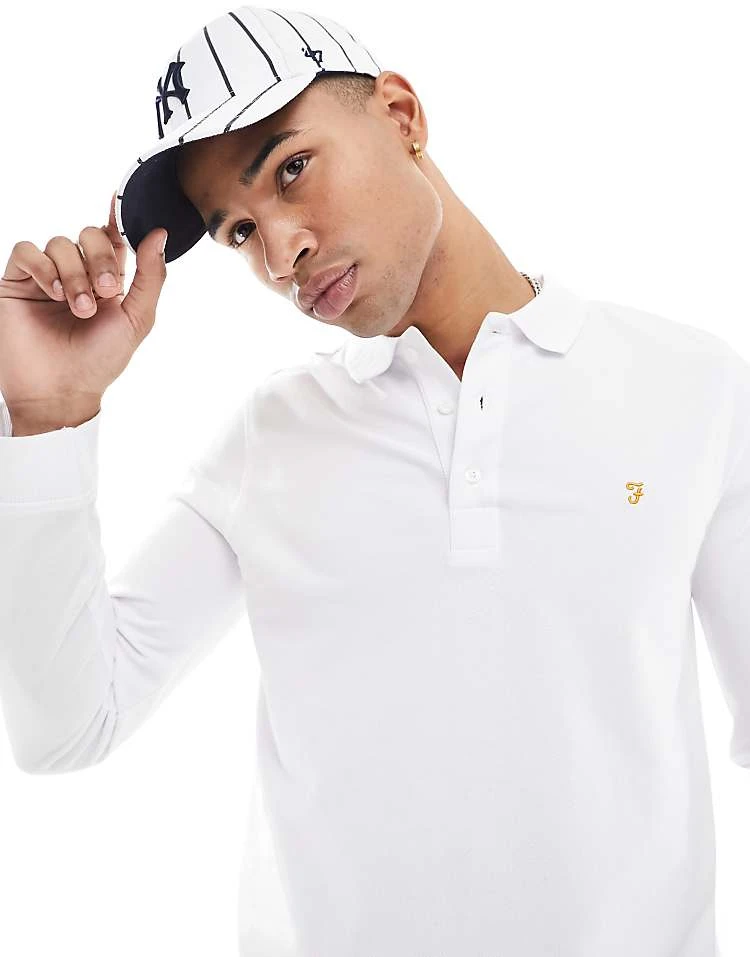 Farah Blanes Long Sleeve Polo Shirt In White For Men - Image 5