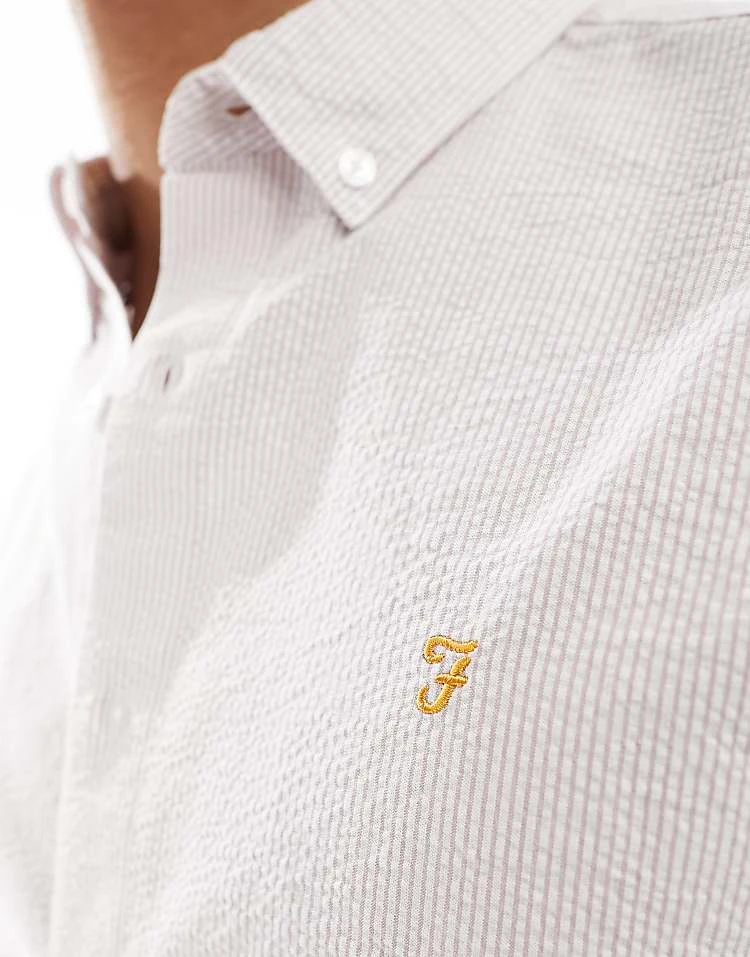 Farah Cotton Stripe Seersucker Shirt In Pink For Men - Image 3