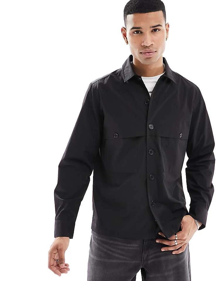 Farah Lamont Shacket In Black For Men - Image 5