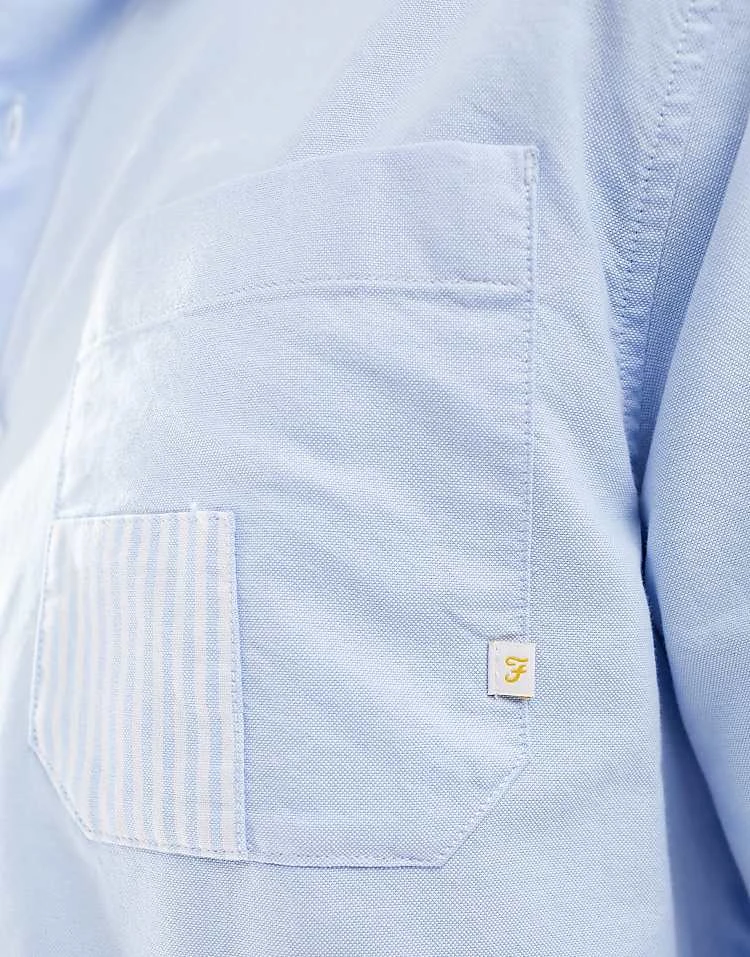 Farah Brewer Slim Fit Patch Shirt In Blue For Men Mid Blue - Image 3