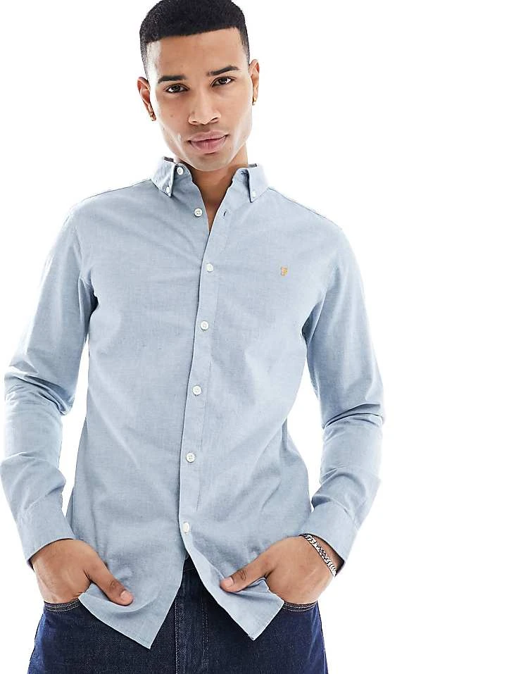 Farah Cotton Long Sleeve Shirt In Blue For Men Mid Blue - Image 5