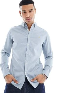 Farah Cotton Long Sleeve Shirt In Blue For Men Mid Blue