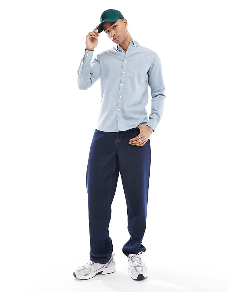 Farah Cotton Long Sleeve Shirt In Blue For Men Mid Blue - Image 4