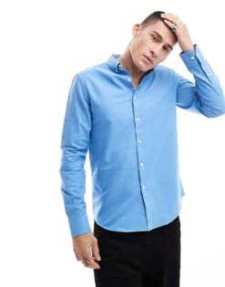Farah Brewer Slim Fit Long Sleeve Shirt In Blue For Men