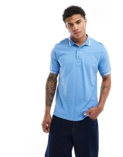 Farah Tipped Polo Shirt In Blue For Men