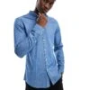 Farah Brewer Slim Fit Denim Long Sleeve Shirt In Blue For Men