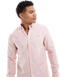 Farah Brewer Slim Fit Long Sleeve Shirt In Pink For Men