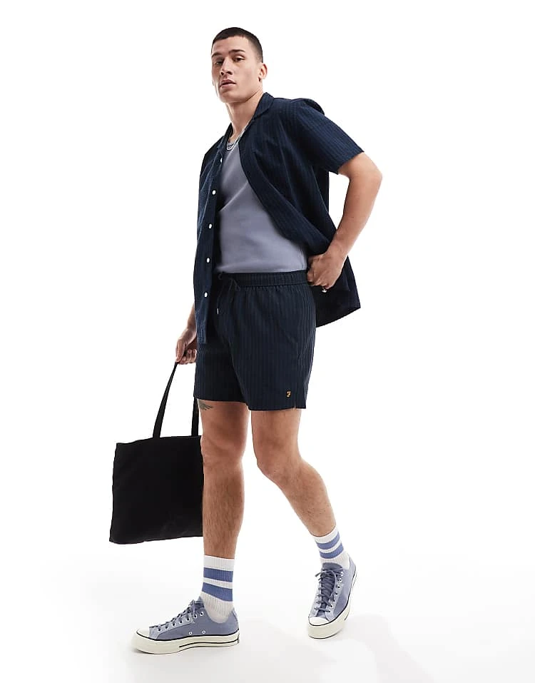 Farah Textured Seersucker Short In Navy For Men