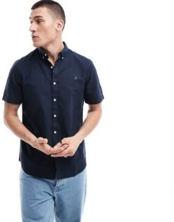 Farah Brewer Slim Fit Short Sleeve Shirt In Navy For Men
