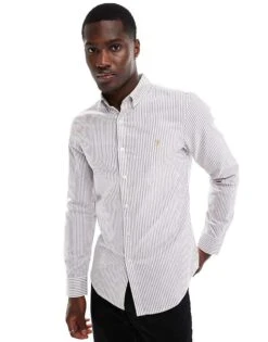 Farah Brewer Slim Fit Long Sleeve Stripe Shirt In Multi For Men