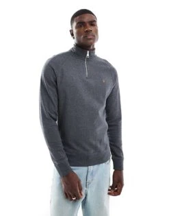 Farah Jim Quarter Zip Sweatshirt In Grey For Men