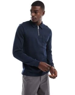 Farah Creston Quarter Zip Polo Sweatshirt In Navy For Men