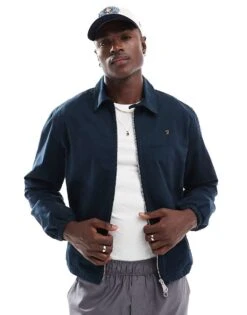 Farah Cane Harrington Jacket In Navy For Men