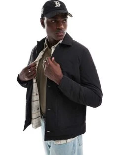 Farah Telex Wadded Overshirt Jacket In Black For Men