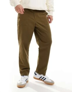 Farah Hawtin Tapered Fit Workwear Patch Chinos In Khaki For Men