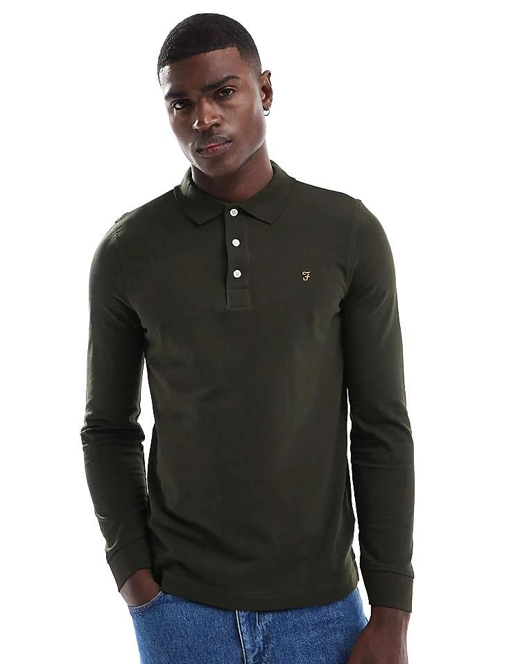 Farah Blanes Long Sleeve Polo In Green For Men Mid Green