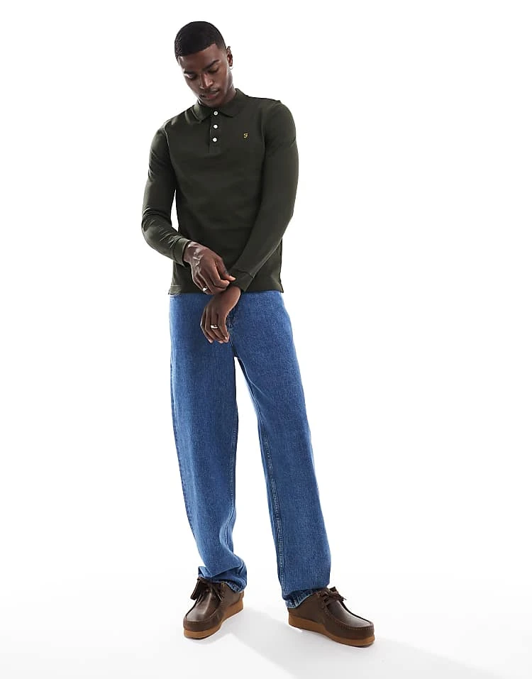 Farah Blanes Long Sleeve Polo In Green For Men Mid Green - Image 3