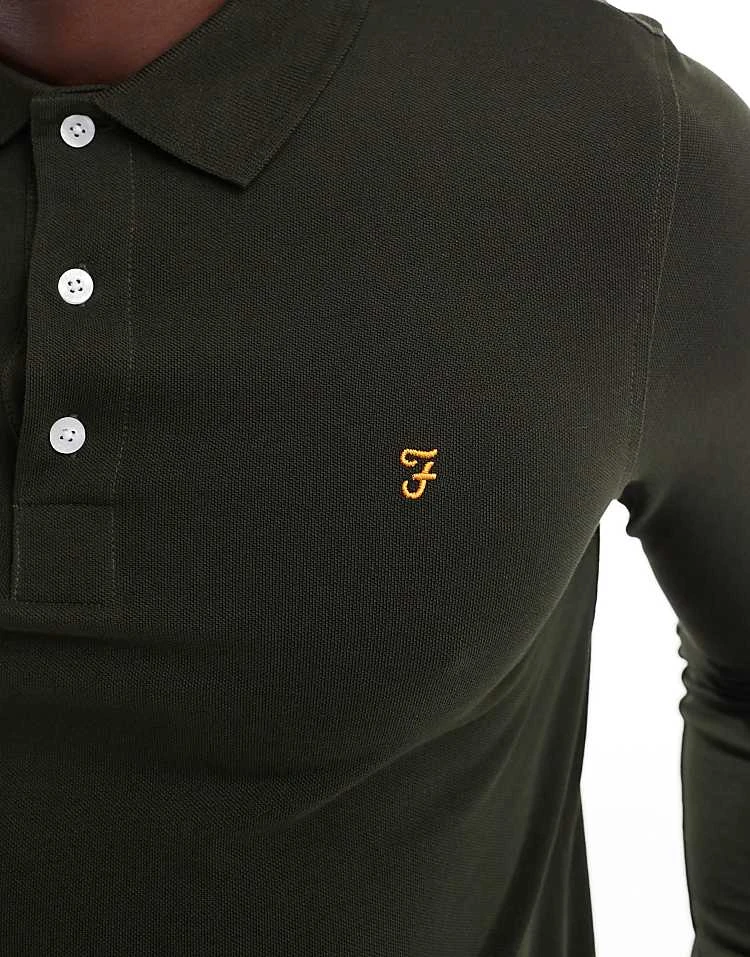 Farah Blanes Long Sleeve Polo In Green For Men Mid Green - Image 4