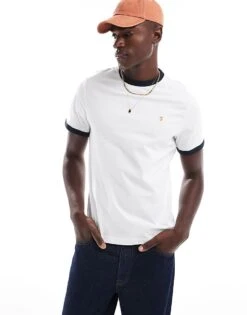 Farah Groves Ringer Cotton T-shirt In White For Men
