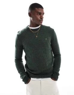 Farah Birchall Lambswool Jumper In Green For Men Mid Green
