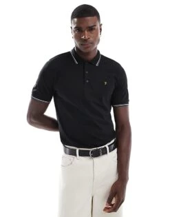 Farah Alvin Tipped Polo In Black For Men