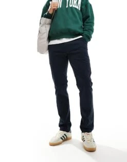 Farah Elm Slim Fit Chino Trousers In Navy For Men