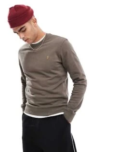 Farah Tim Crewneck Sweatshirt In Mushroom Grey For Men