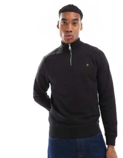 Farah Jim Half Zip Sweatshirt In Black For Men