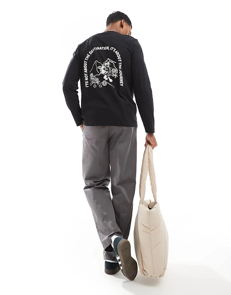 Farah Grays Long Sleeve T-shirt In Black With Chest And Back Print For Men