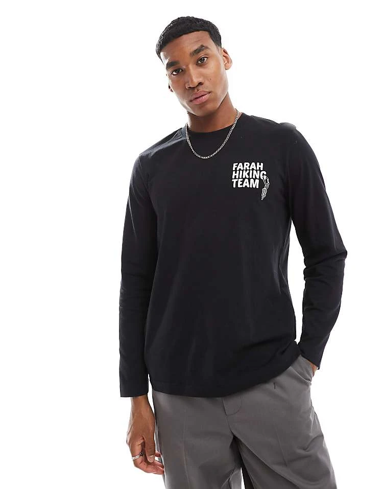 Farah Grays Long Sleeve T-shirt In Black With Chest And Back Print For Men - Image 2