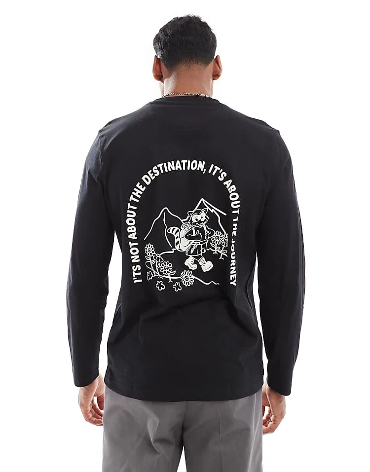 Farah Grays Long Sleeve T-shirt In Black With Chest And Back Print For Men - Image 3