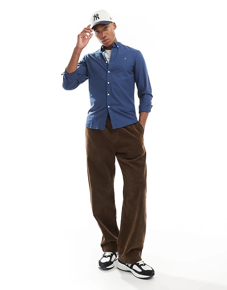 Farah Brewer Slim Fit Long Sleeve Oxford Shirt In Blue For Men - Image 2