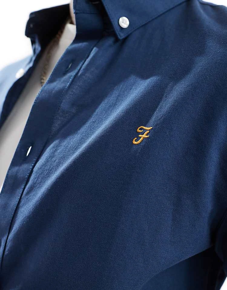 Farah Brewer Slim Fit Long Sleeve Oxford Shirt In Blue For Men - Image 4