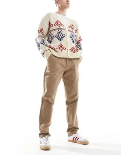 Farah Norwood Regular Fit Twill Chino Trousers In Beige For Men