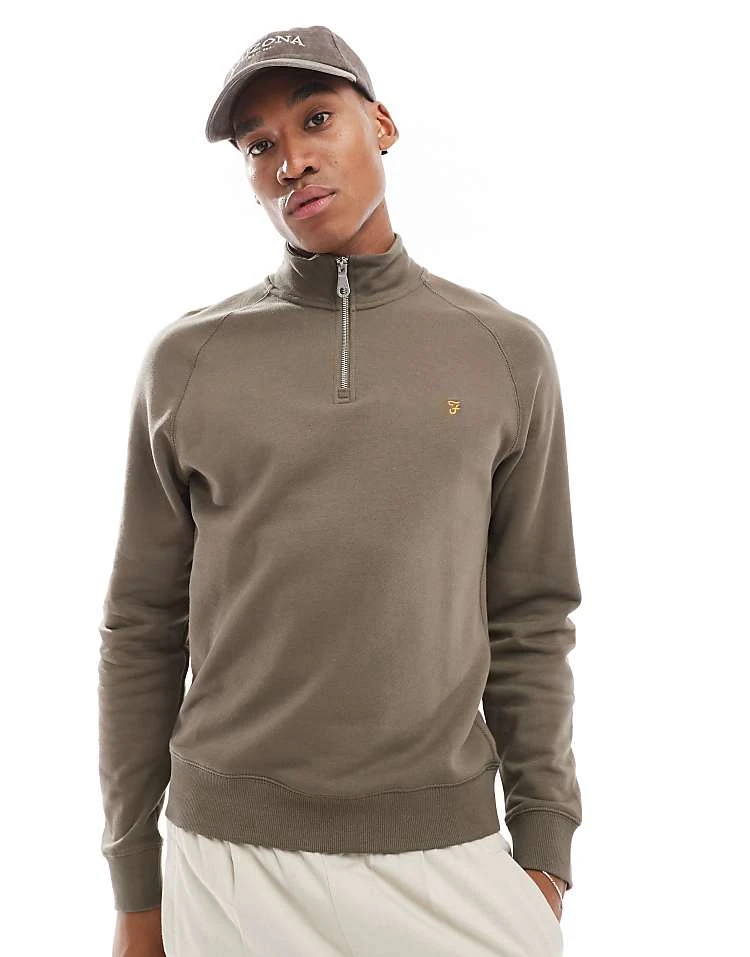 Farah Jim Half Zip Sweatshirt In Mushroom Grey For Men