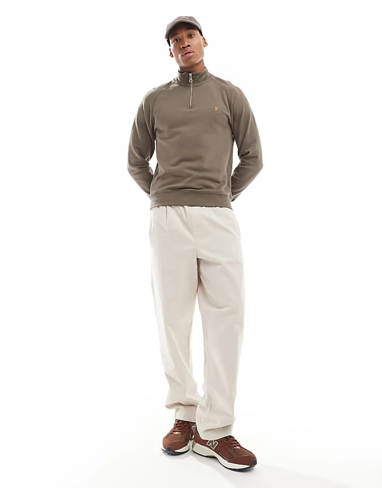 Farah Jim Half Zip Sweatshirt In Mushroom Grey For Men - Image 2