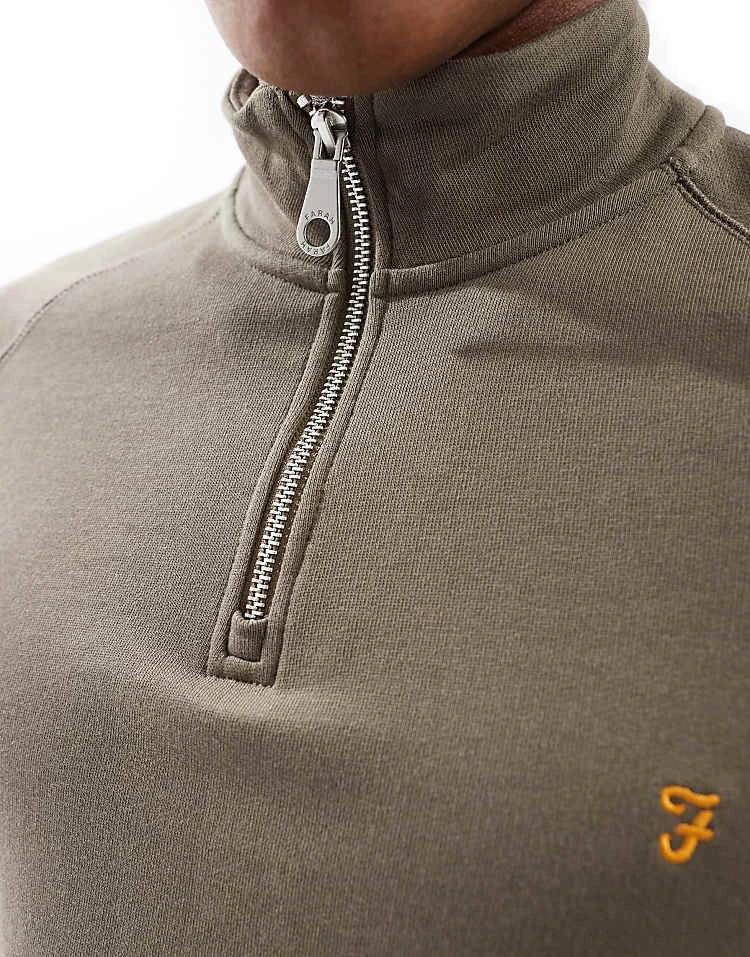 Farah Jim Half Zip Sweatshirt In Mushroom Grey For Men - Image 3