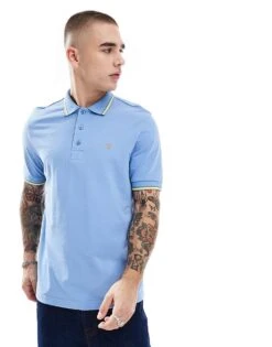 Farah Alvin Short Sleeve Polo In Blue With Tipping For Men