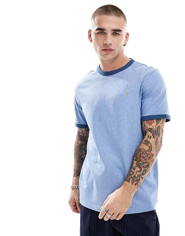 Farah Groves Ringer T-shirt In Light Blue And Navy For Men - Image 5