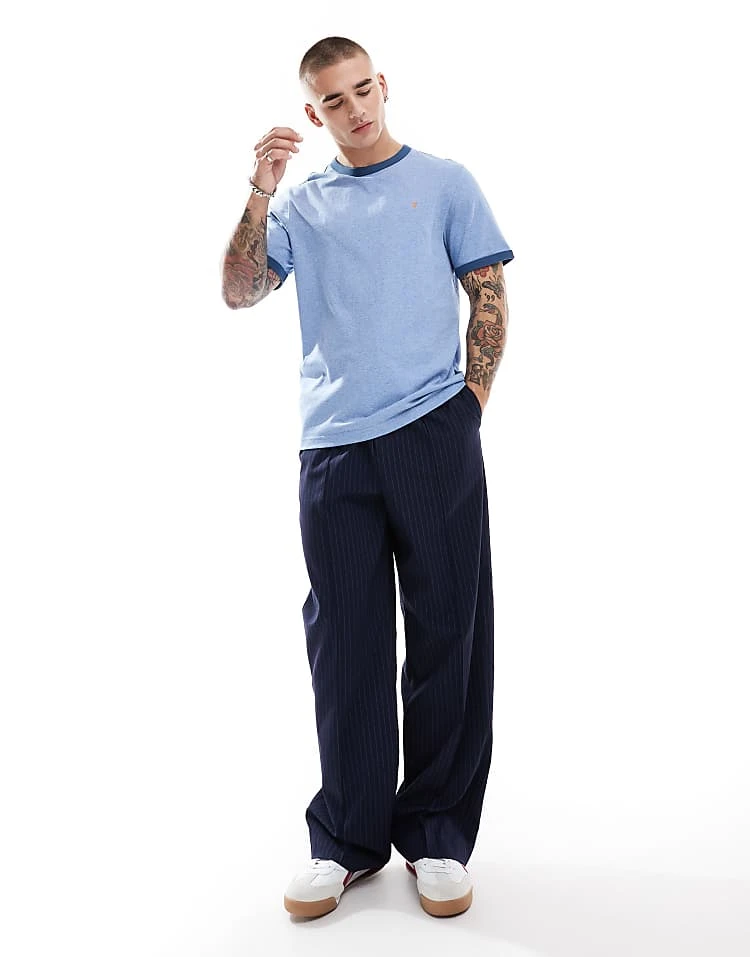Farah Groves Ringer T-shirt In Light Blue And Navy For Men - Image 4
