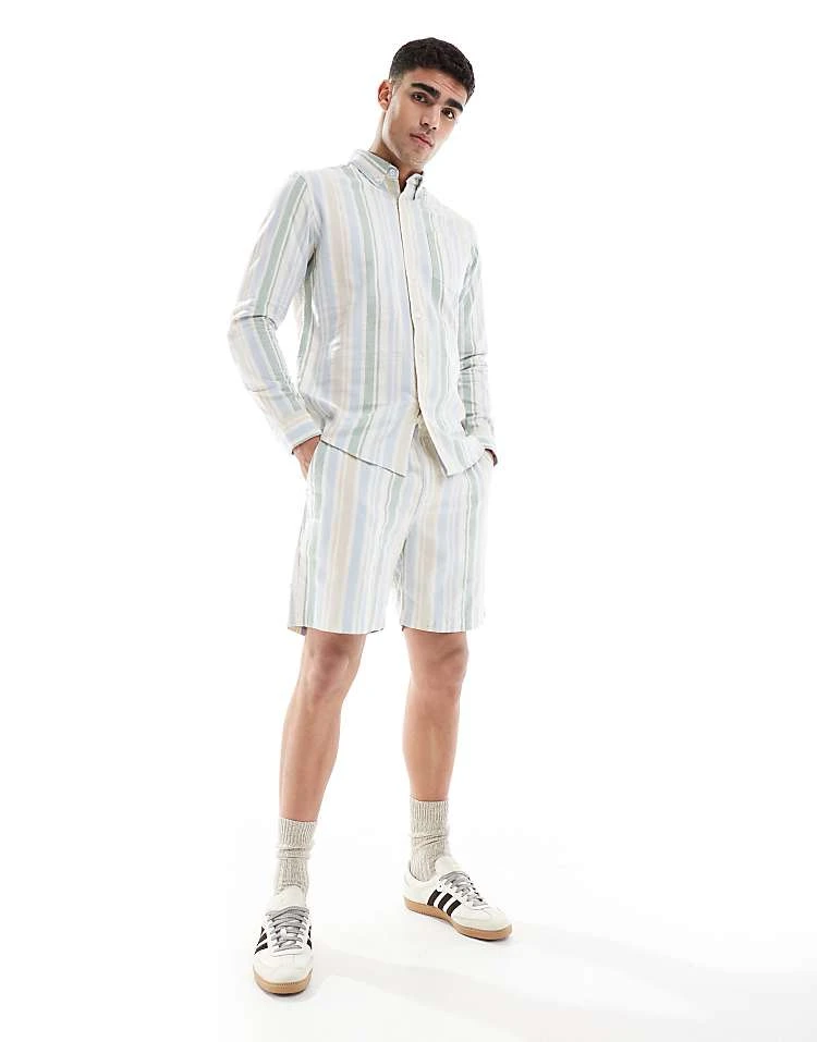 Farah Redwald Co-ord Stripe Shorts In Blue And Green For Men Multi