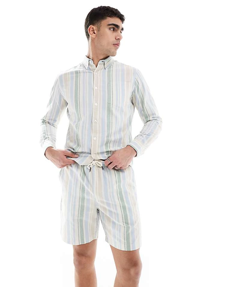 Farah Redwald Co-ord Stripe Shorts In Blue And Green For Men Multi - Image 2