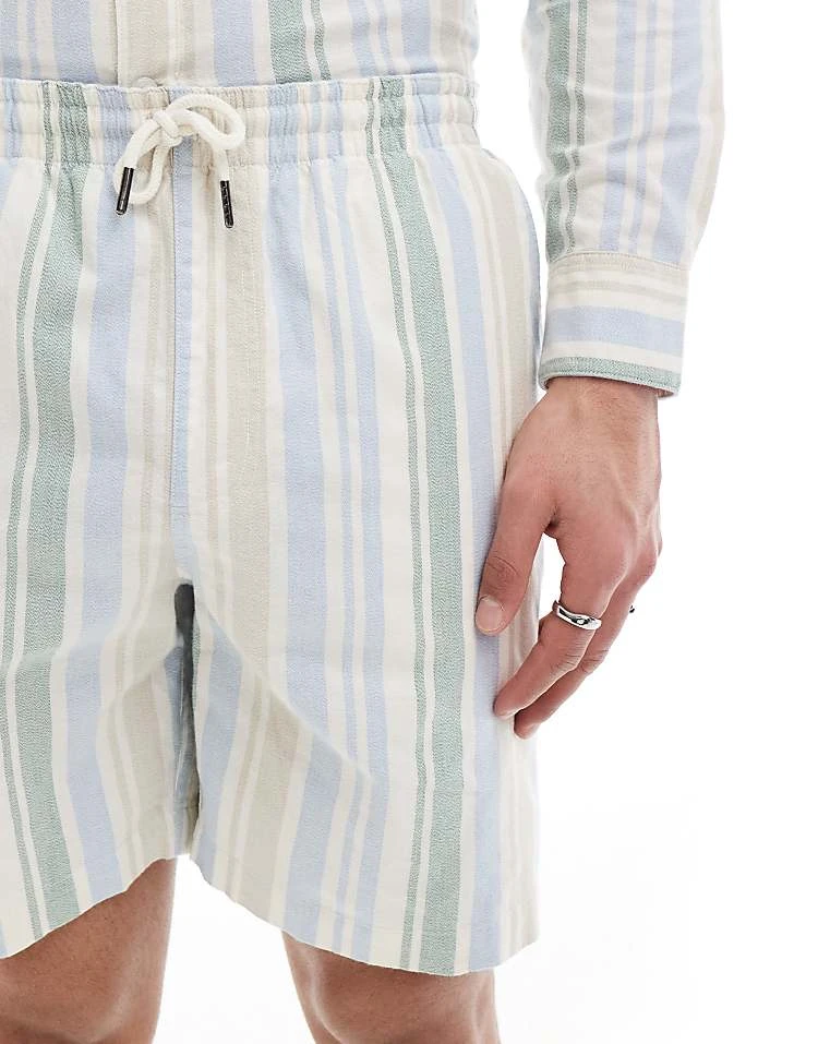 Farah Redwald Co-ord Stripe Shorts In Blue And Green For Men Multi - Image 5