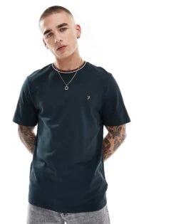 Farah Alvin T-shirt In Navy With Collar Tipping For Men