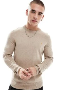 Farah Mullen Pullover Knitted Jumper In Beige For Men